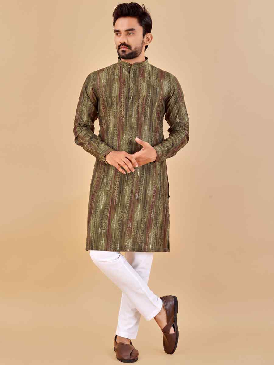 Mehndi Green Premium Soft Cotton Printed Festival Casual Kurta