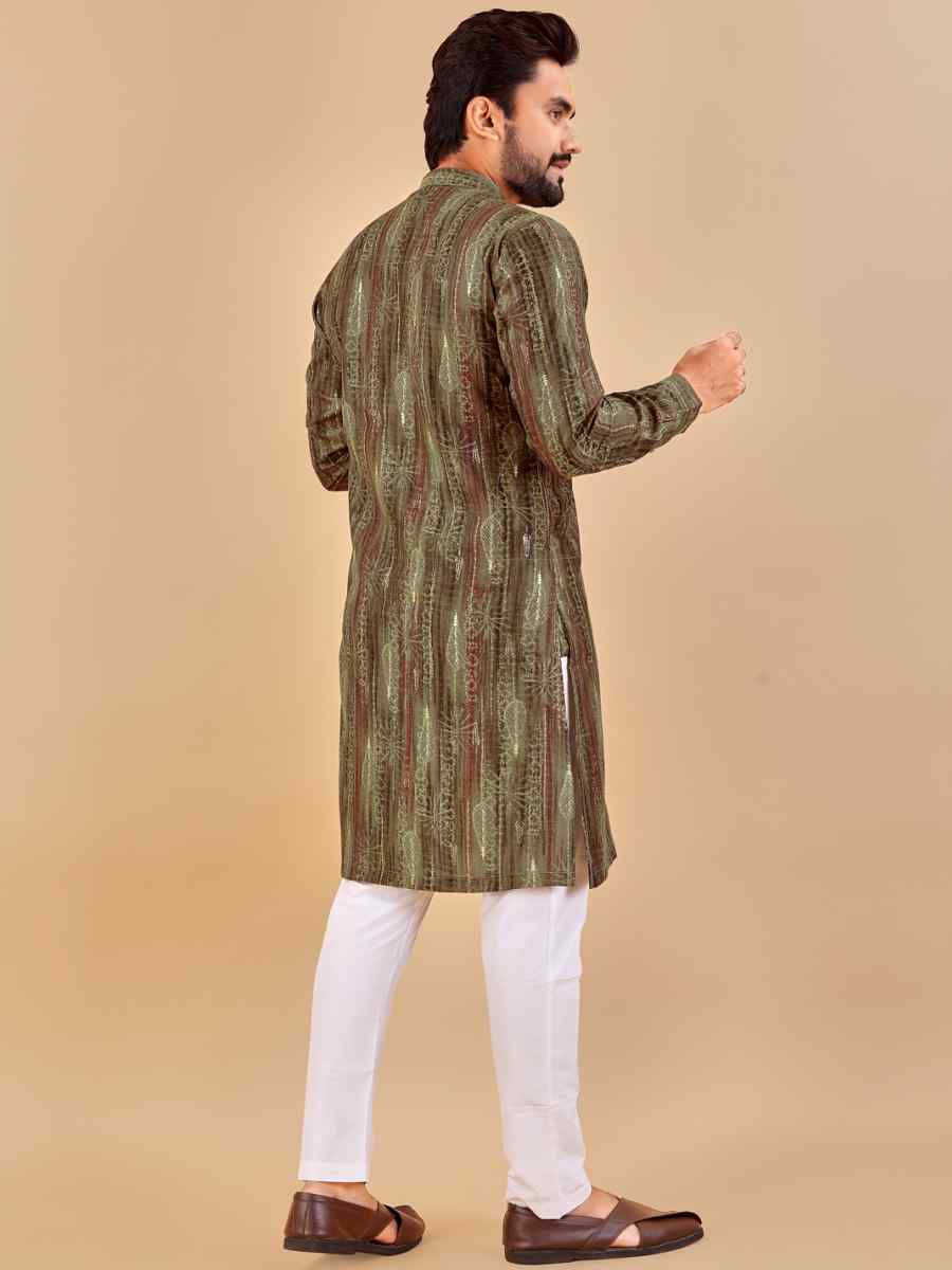 Mehndi Green Premium Soft Cotton Printed Festival Casual Kurta