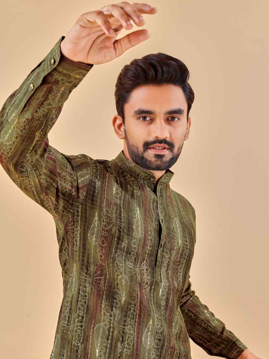 Mehndi Green Premium Soft Cotton Printed Festival Casual Kurta