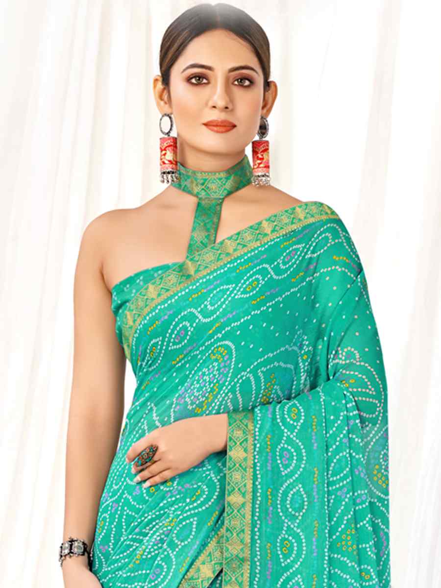 Mint Chiffon Printed Casual Festival Contemporary Saree