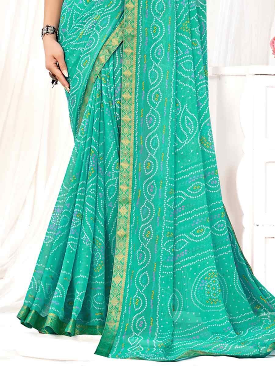 Mint Chiffon Printed Casual Festival Contemporary Saree