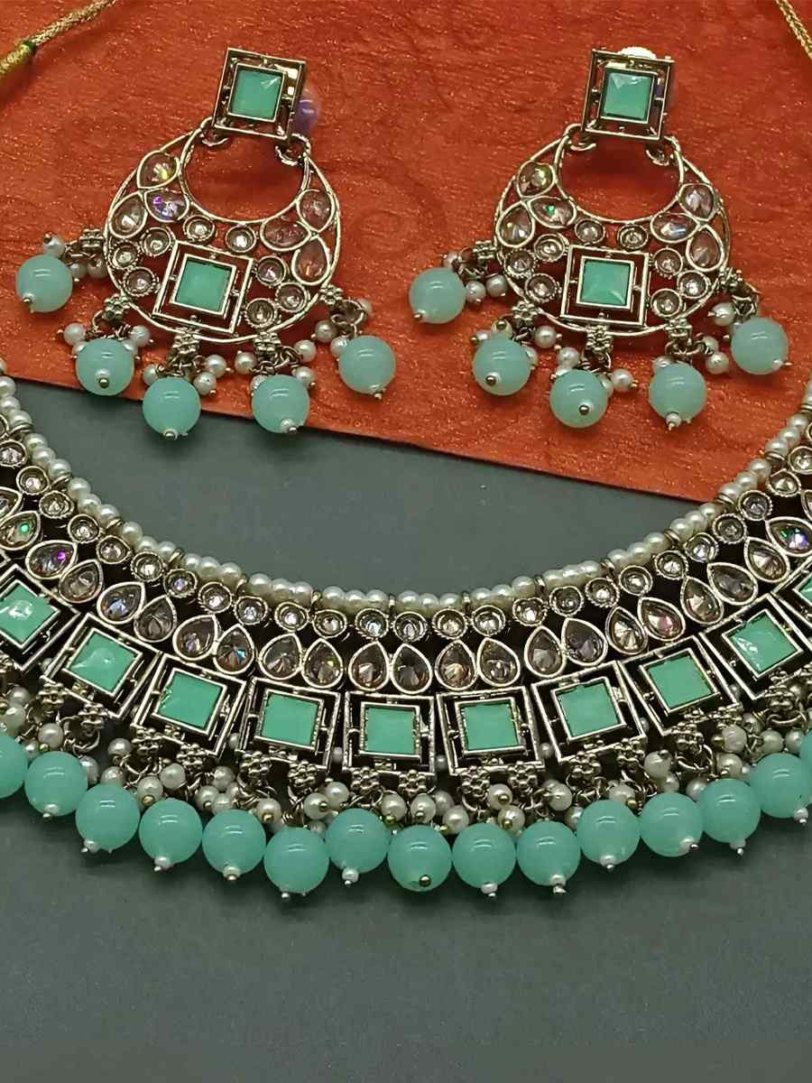 Mint Green Alloy Festival Wear Kundan Necklace