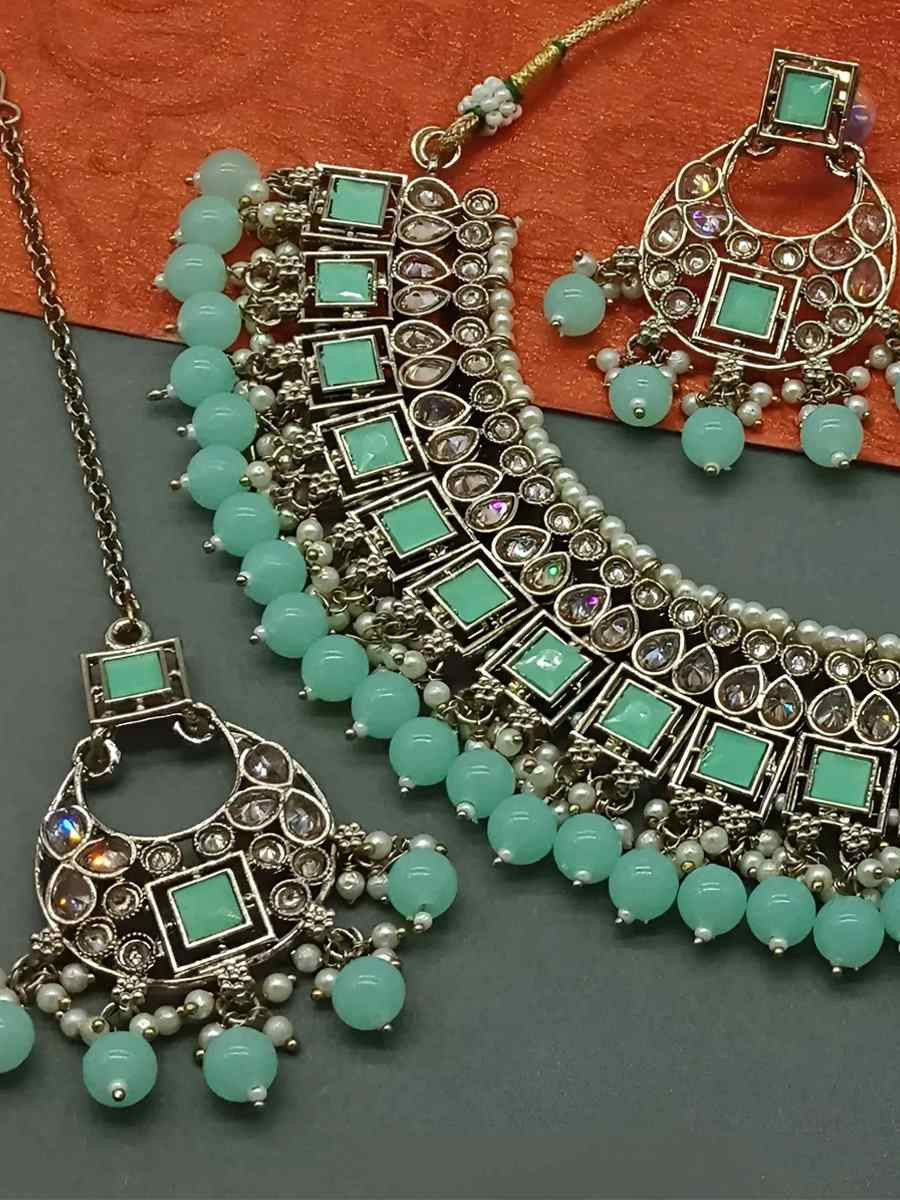 Mint Green Alloy Festival Wear Kundan Necklace