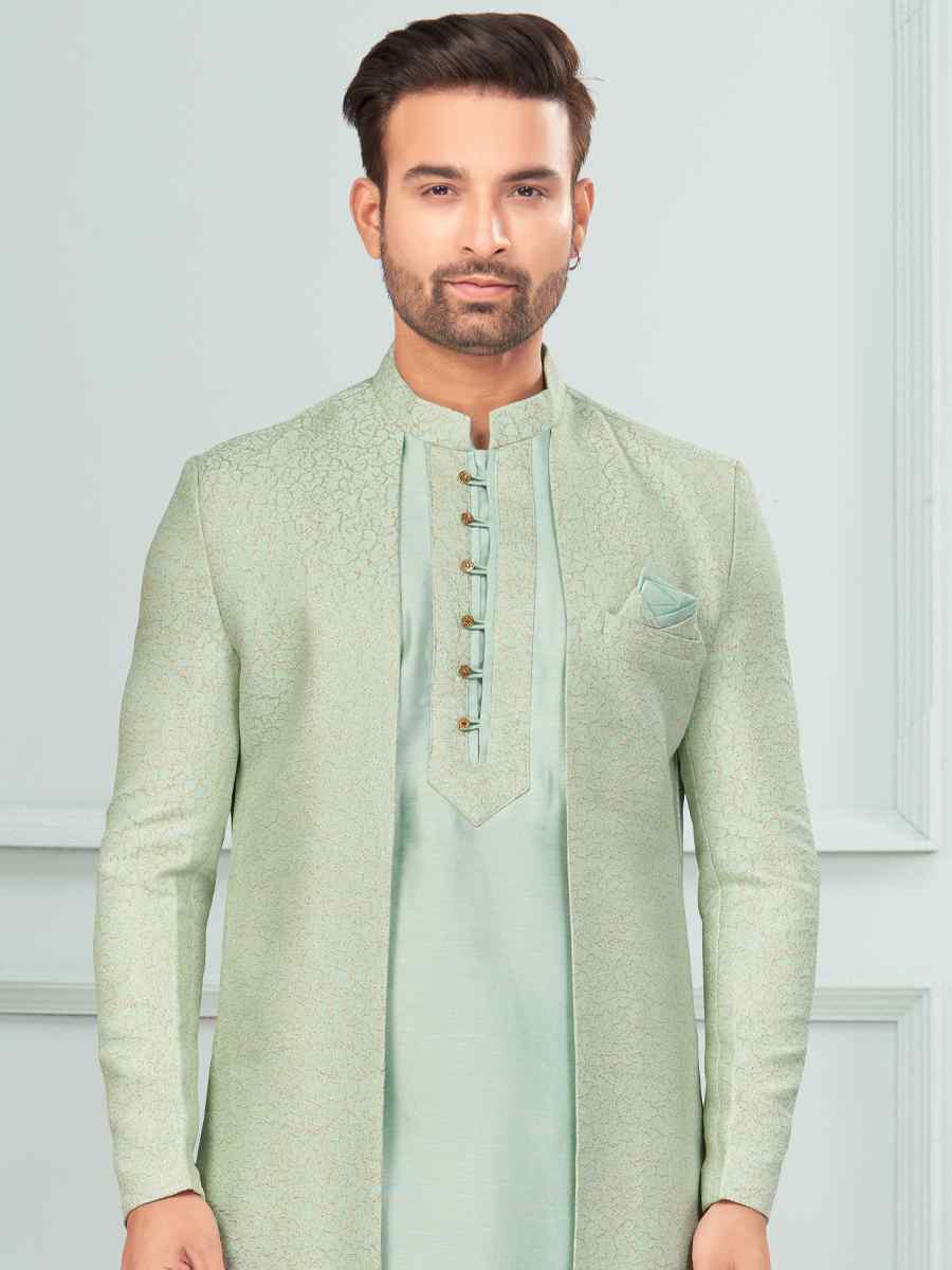 Mint Green Art Silk Embroidered Festival Wedding Kurta