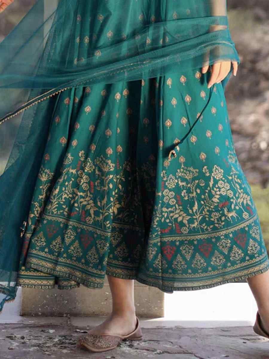 Mint Green Cotton�Printed Casual Festival Pant Salwar Kameez