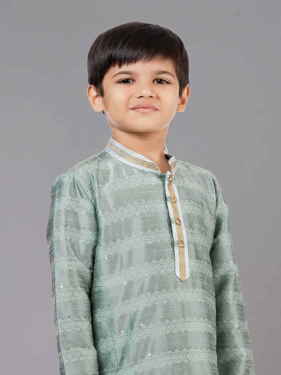 Mint Green Polyester Cotton  Embroidered Festival Traditional Kurta Pyjama Boys Wear