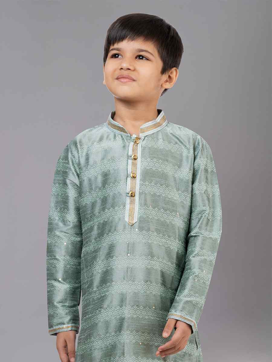 Mint Green Polyester Cotton  Embroidered Festival Traditional Kurta Pyjama Boys Wear