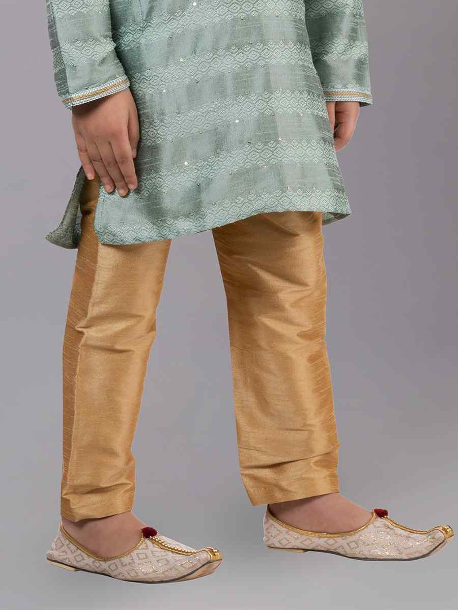 Mint Green Polyester Cotton  Embroidered Festival Traditional Kurta Pyjama Boys Wear