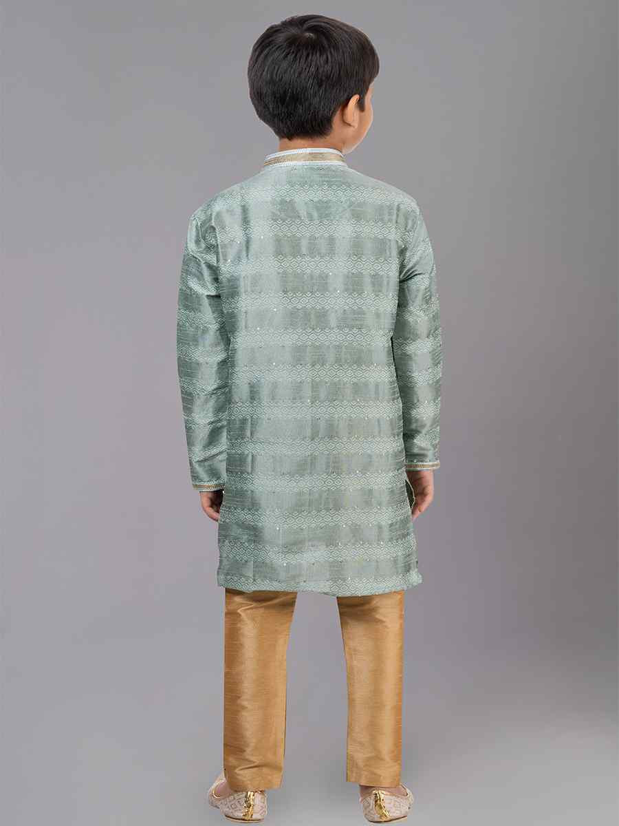 Mint Green Polyester Cotton  Embroidered Festival Traditional Kurta Pyjama Boys Wear