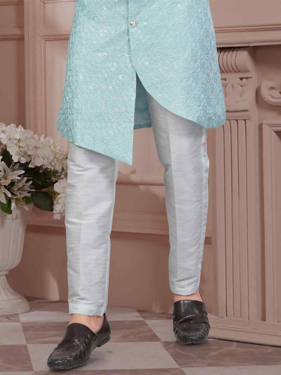 Mint Green Silk Dupion Embroidered Festival Wedding Sherwani