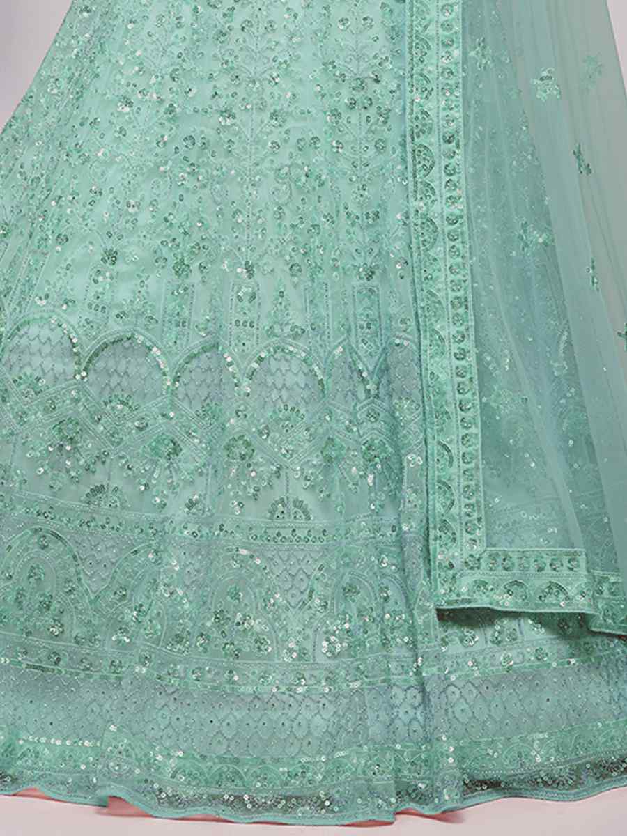 Mint Green Soft Net Embroidery Bridesmaid Wedding Heavy Border Lehenga Choli