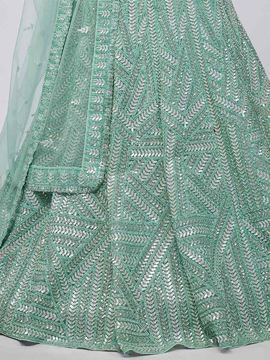 Mint Green Soft Net Embroidery Bridesmaid Wedding Heavy Border Lehenga Choli