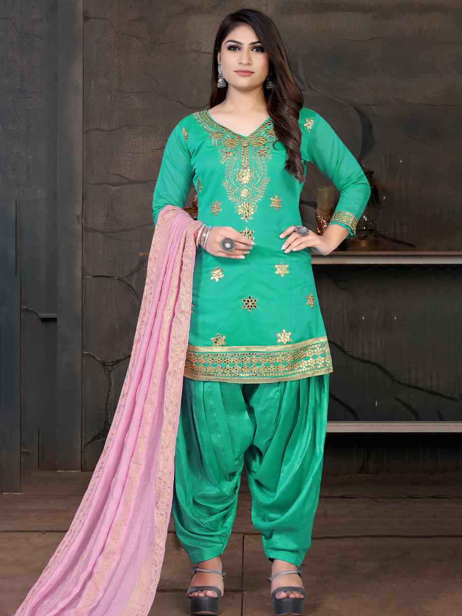 Mint Model Chanderi Embroidered Festival Wedding Patiala Salwar Kameez