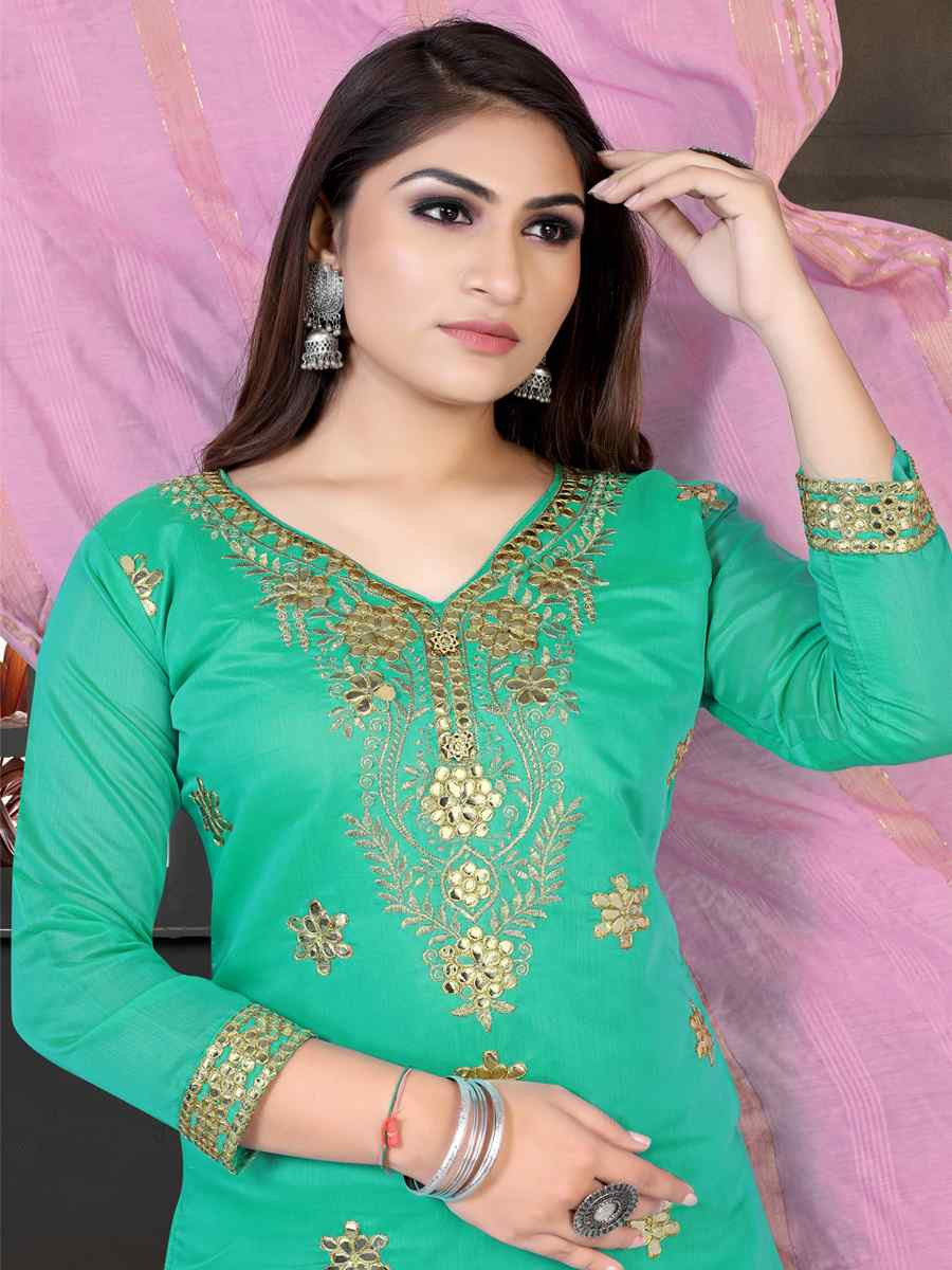 Mint Model Chanderi Embroidered Festival Wedding Patiala Salwar Kameez