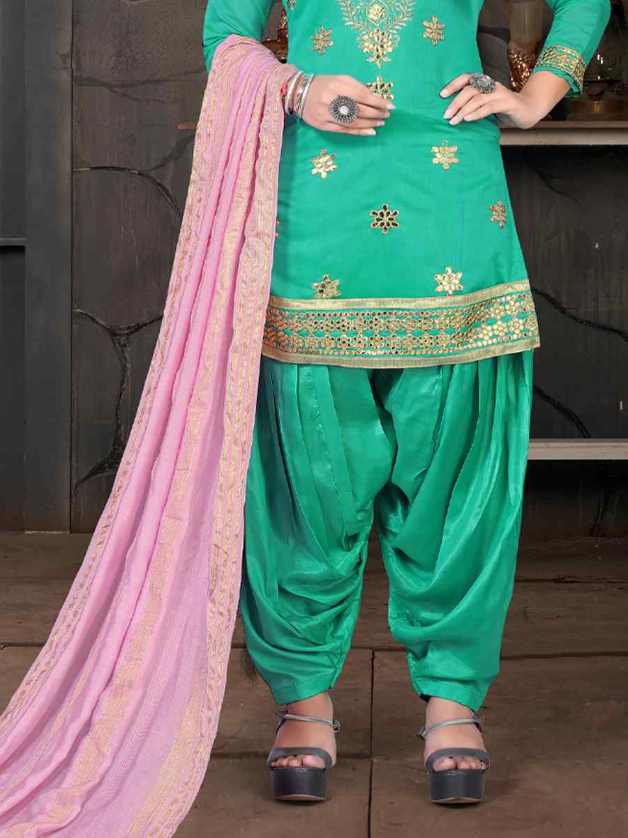 Mint Model Chanderi Embroidered Festival Wedding Patiala Salwar Kameez