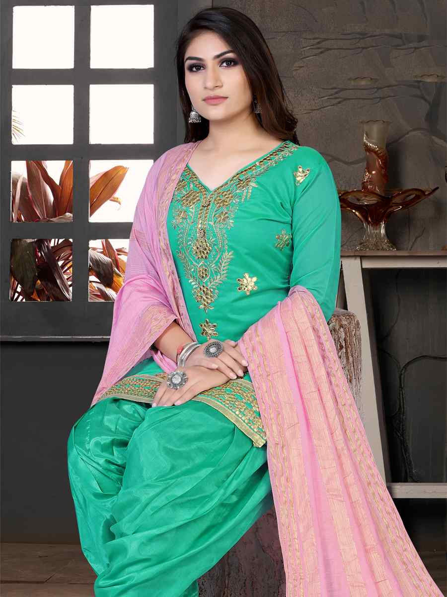 Mint Model Chanderi Embroidered Festival Wedding Patiala Salwar Kameez