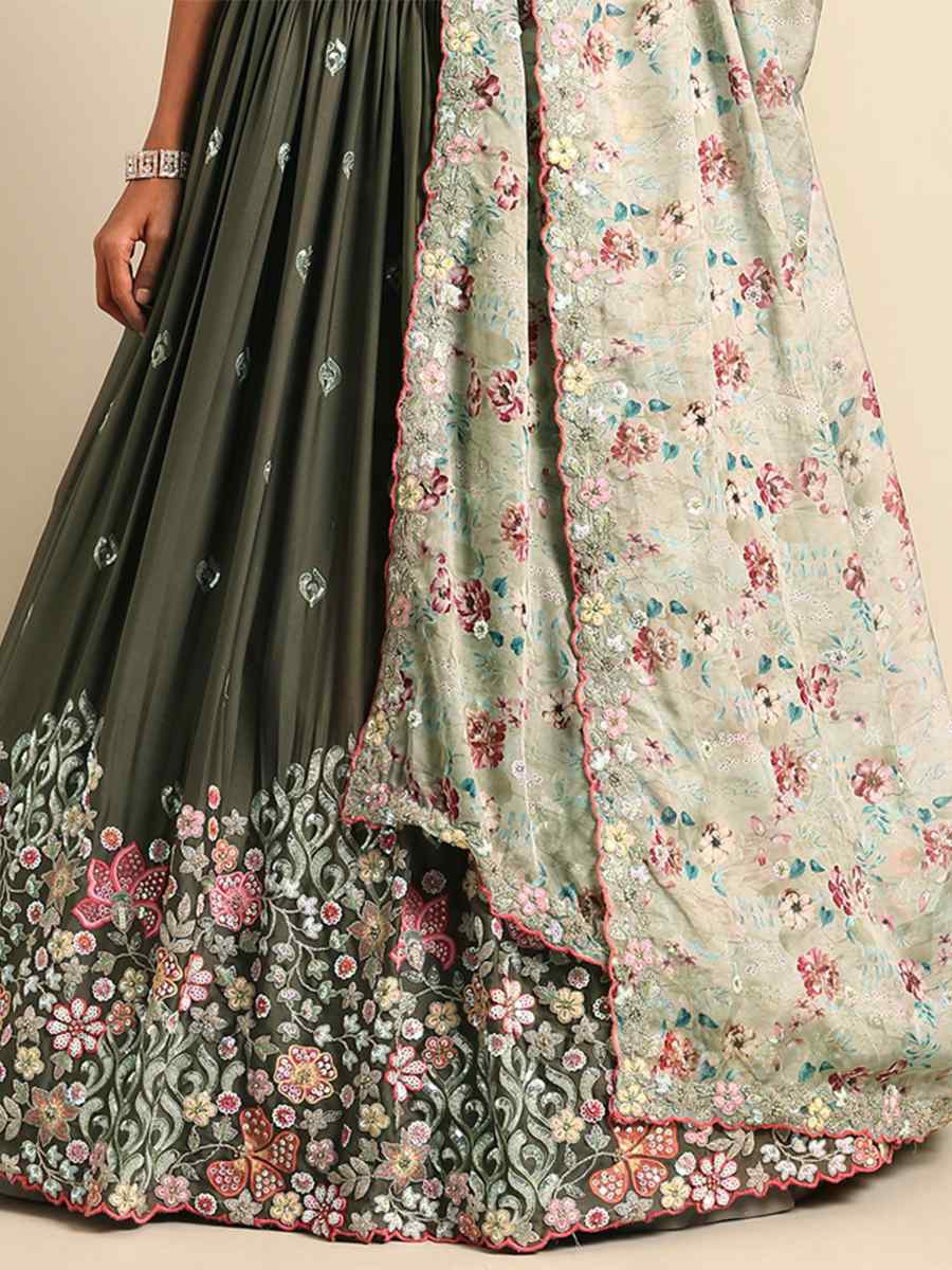 Mint Poly Georgette Embroidered Bridesmaid Wedding Heavy Border Lehenga Choli