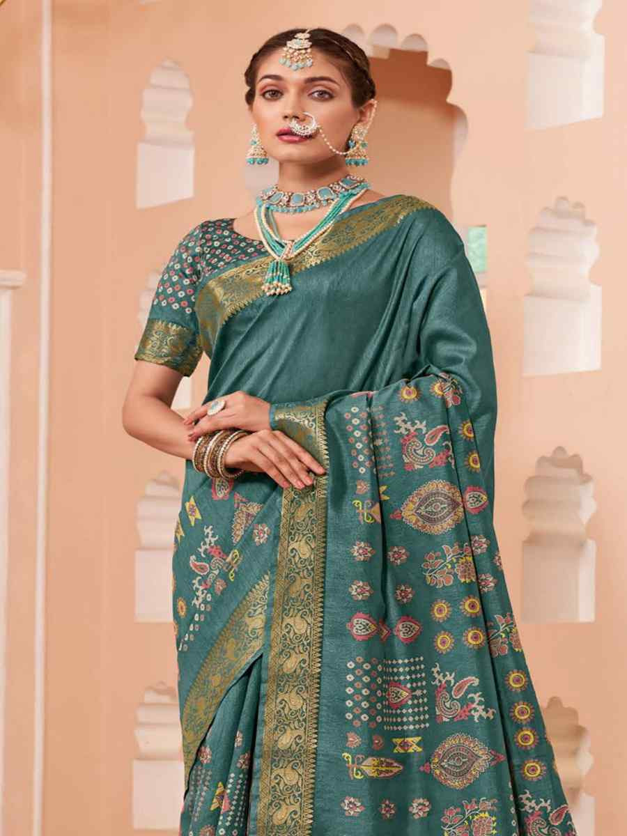 Mint Silk Handwoven Festival Wedding Heavy Border Saree