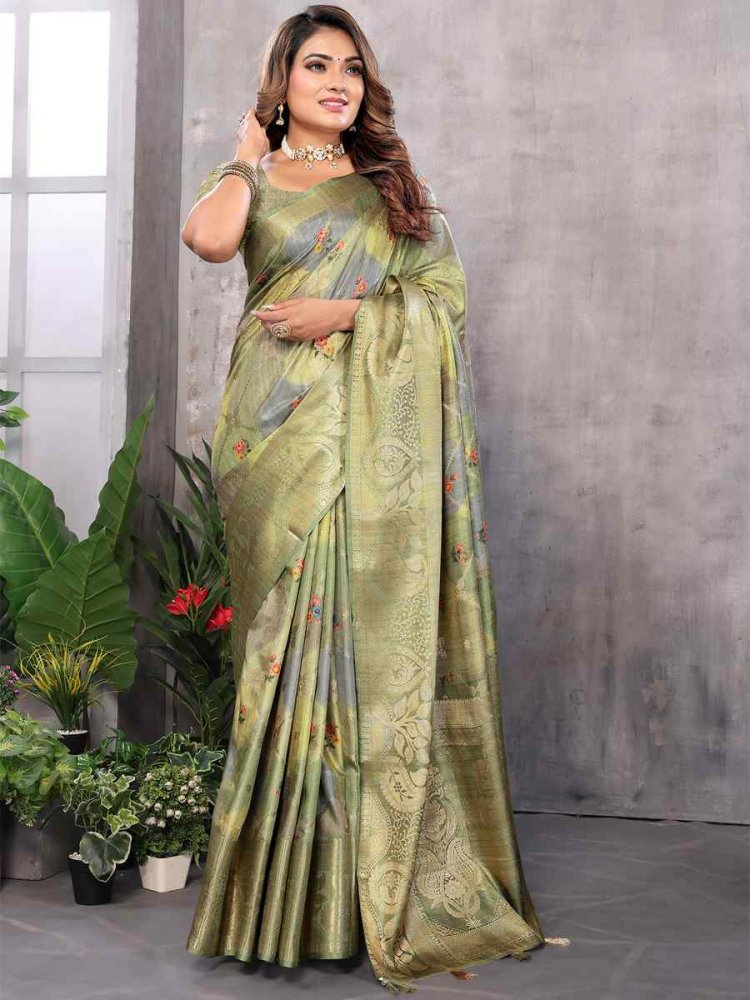 Mint Soft Weaving Handwoven Festival Casual Heavy Border Saree