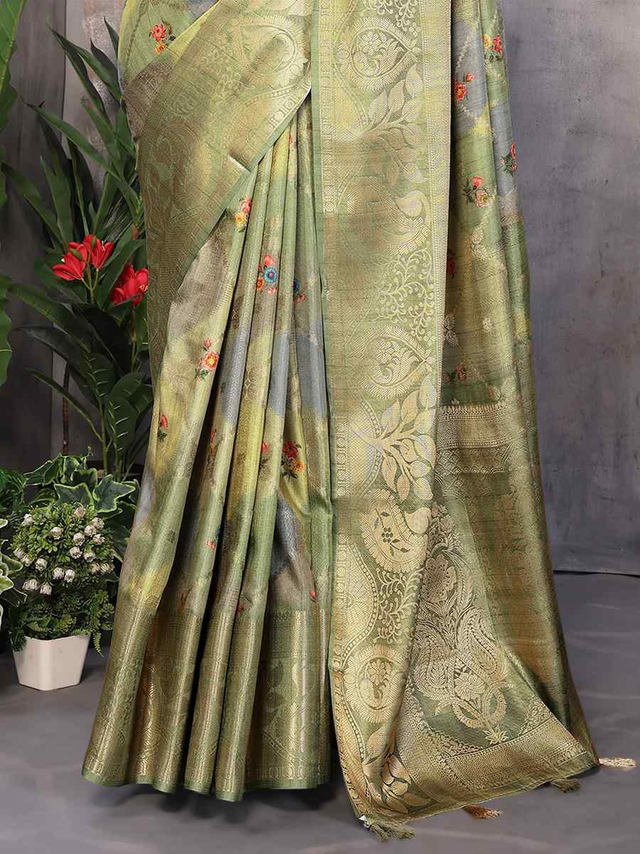 Mint Soft Weaving Handwoven Festival Casual Heavy Border Saree