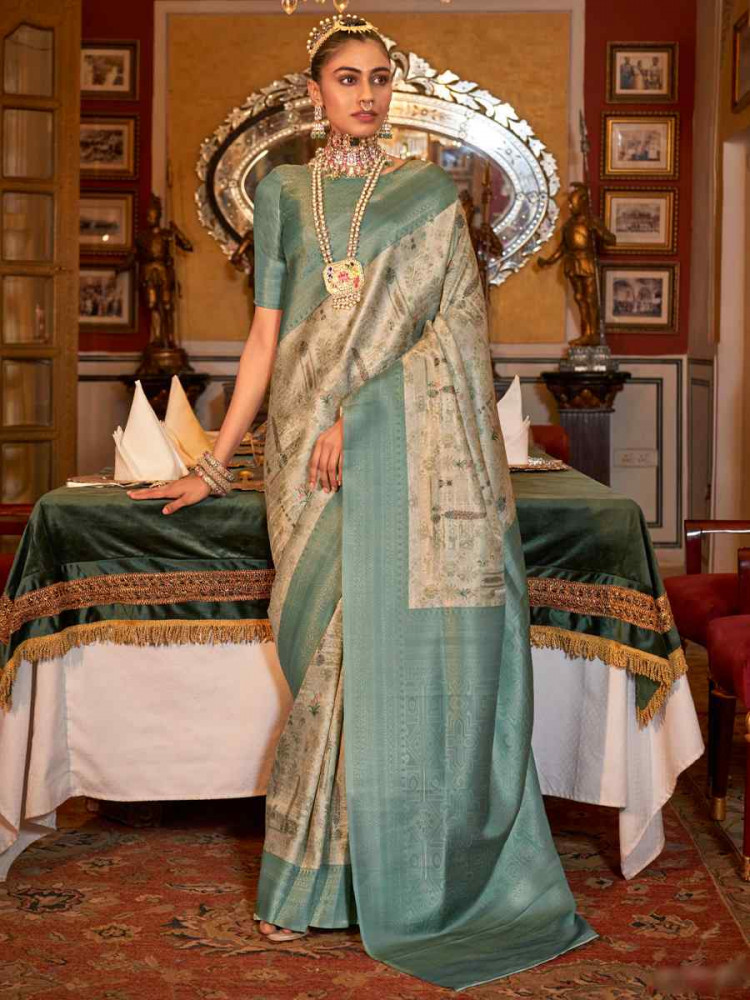 Mint Tusser Silk Handwoven Festival Wedding Heavy Border Saree