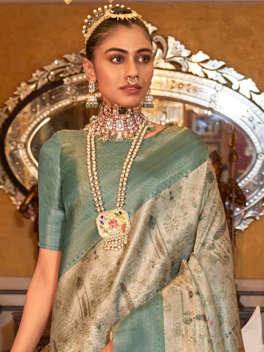 Mint Tusser Silk Handwoven Festival Wedding Heavy Border Saree