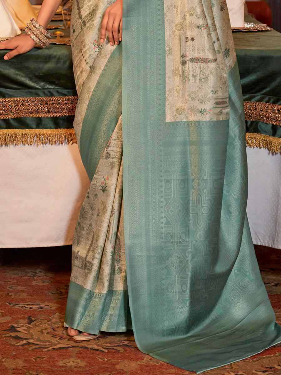 Mint Tusser Silk Handwoven Festival Wedding Heavy Border Saree