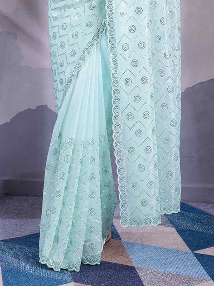 Mint Twill Net Handwoven Festival Wedding Heavy Border Saree