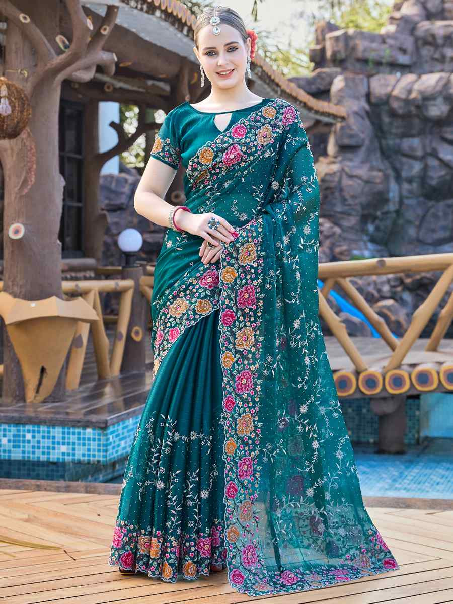 Morpeach Burbury Silk Embroidered Bridesmaid Wedding Heavy Border Saree