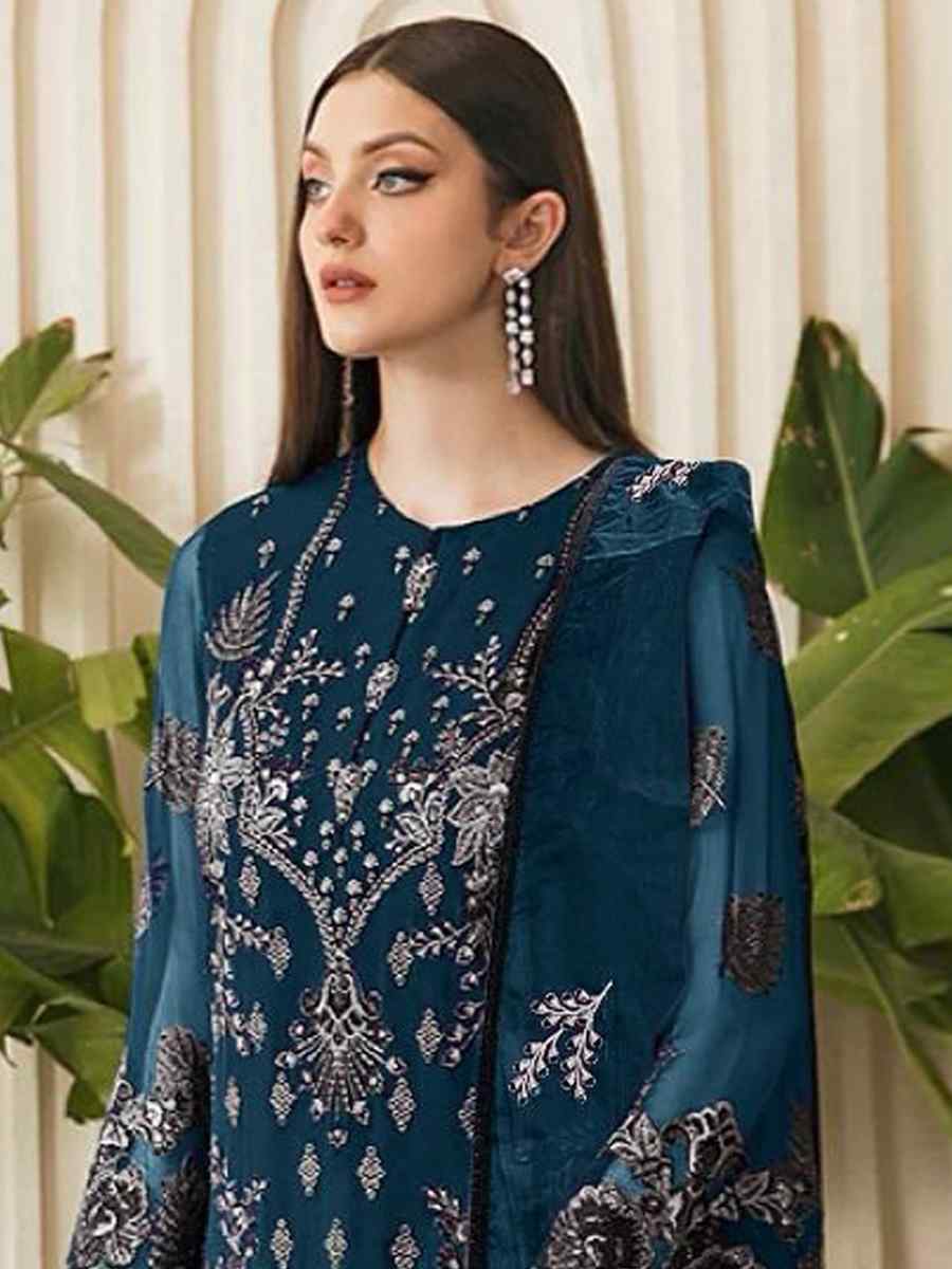 Morpeach Georgette Embroidered Festival Casual Palazzo Pant Salwar Kameez
