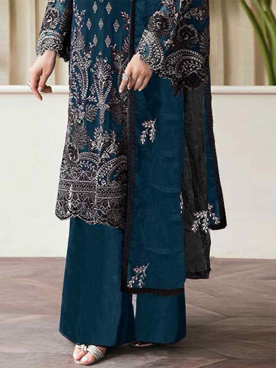Morpeach Georgette Embroidered Festival Casual Palazzo Pant Salwar Kameez