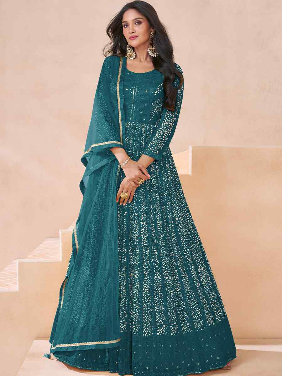 Morpeach Georgette Embroidered Festival Wedding Anarkali Salwar Kameez