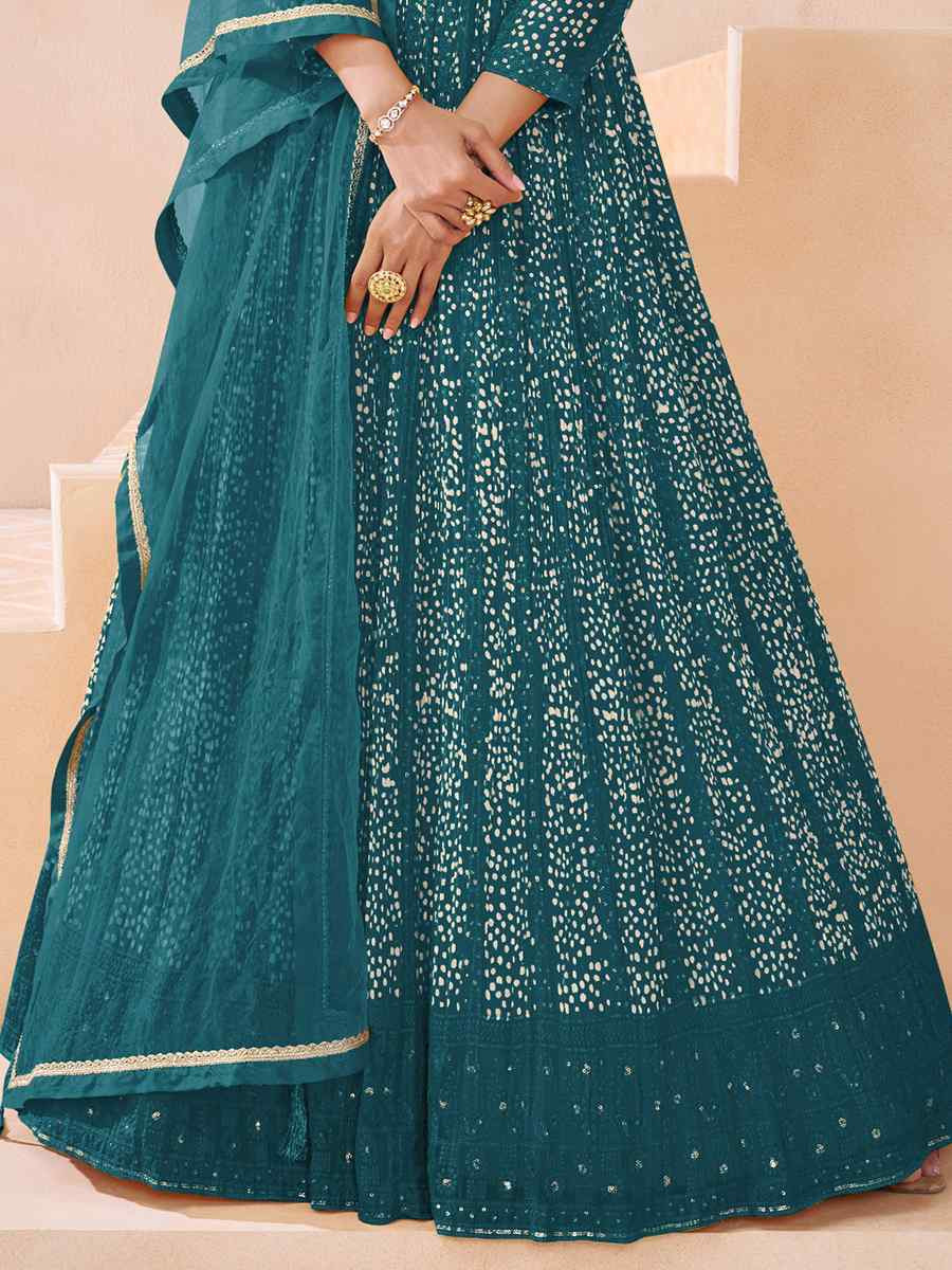 Morpeach Georgette Embroidered Festival Wedding Anarkali Salwar Kameez