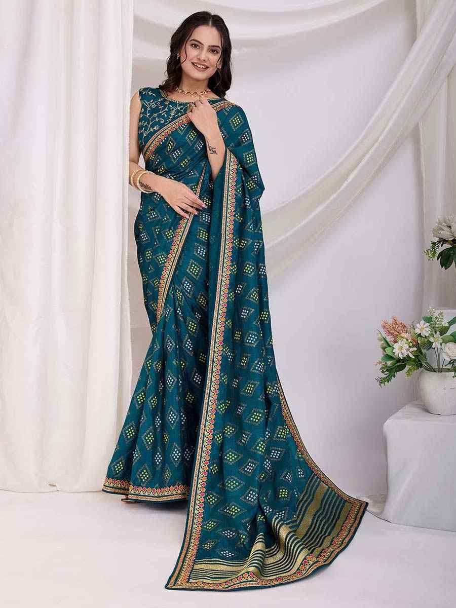 Morpeach Vichitra Silk Printed Festival Wedding Contemporary Saree