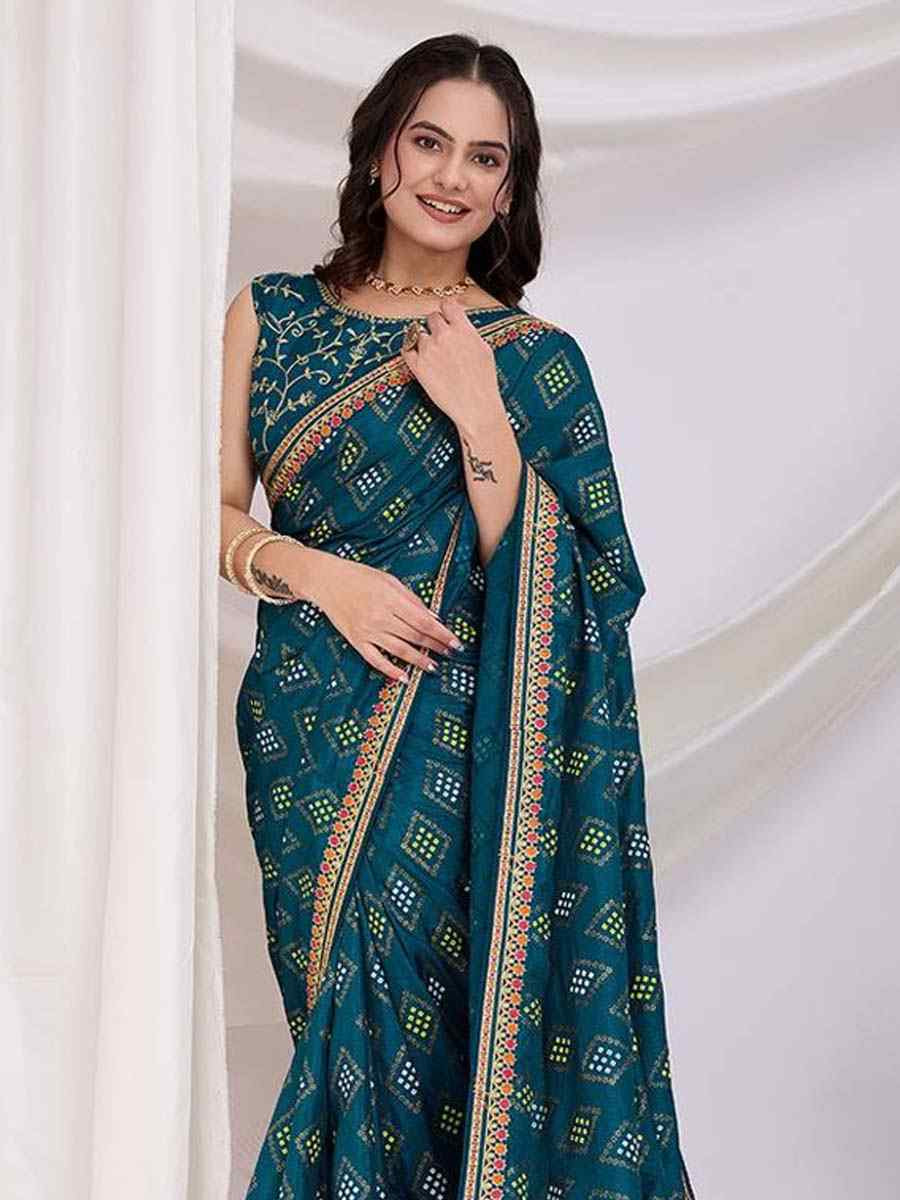 Morpeach Vichitra Silk Printed Festival Wedding Contemporary Saree