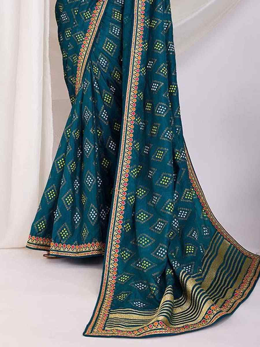 Morpeach Vichitra Silk Printed Festival Wedding Contemporary Saree