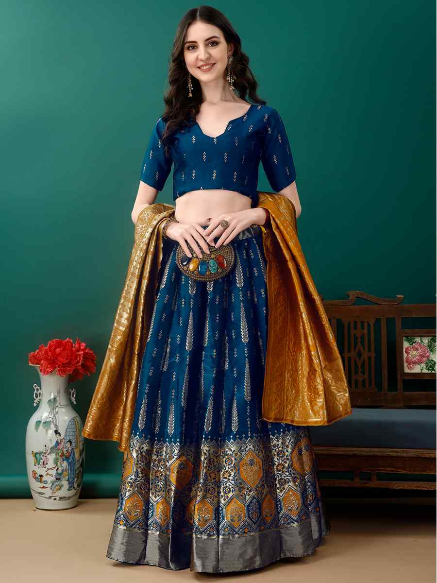 Morpich Soft Silk Jacquard Embroidery Bridesmaid Wedding Heavy Border Lehenga Choli