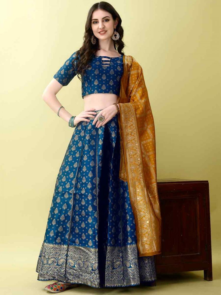 Morpich Soft Silk Jacquard Embroidery Bridesmaid Wedding Heavy Border Lehenga Choli