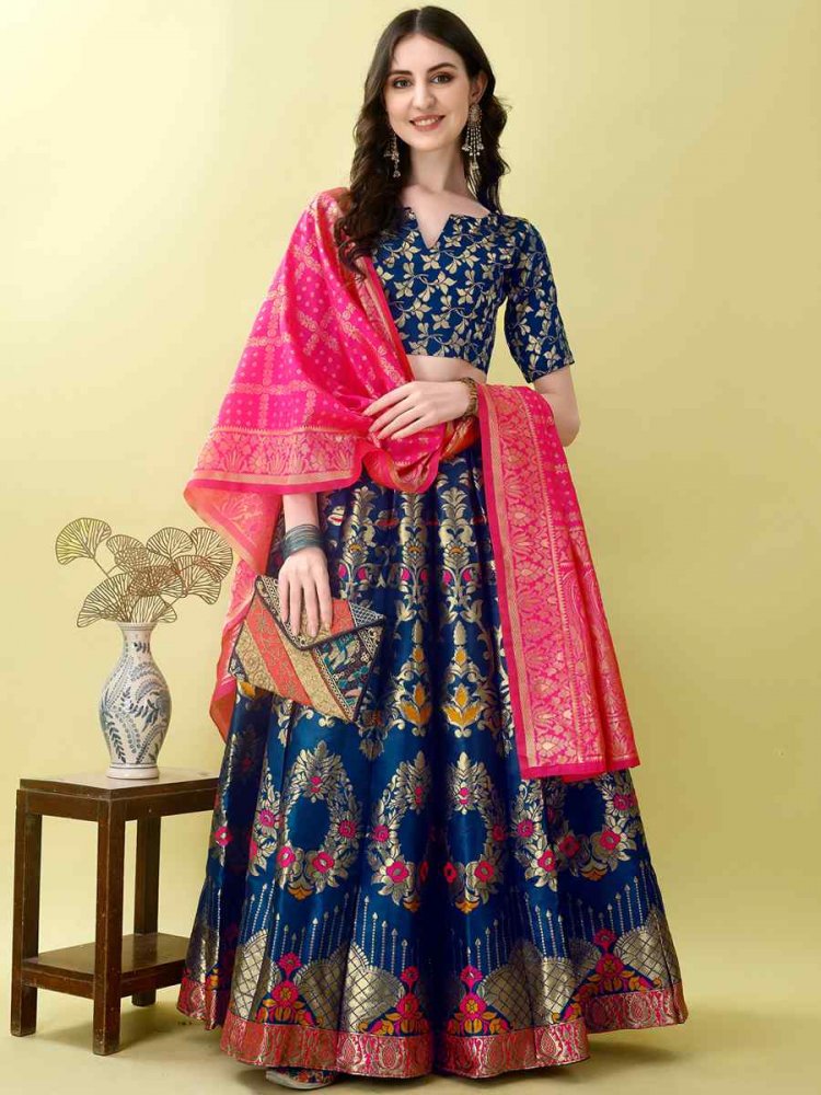 Morpich Soft Silk Jacquard Embroidery Bridesmaid Wedding Heavy Border Lehenga Choli