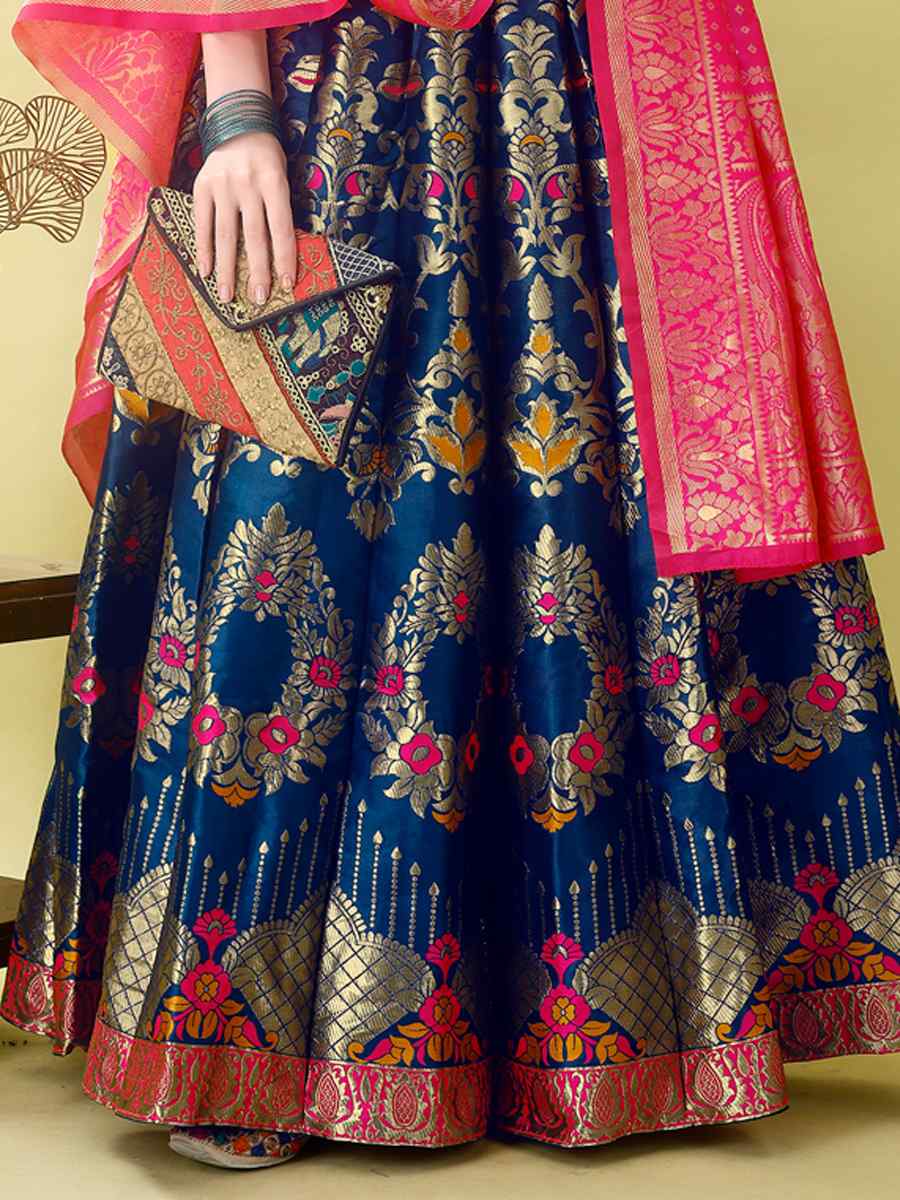 Morpich Soft Silk Jacquard Embroidery Bridesmaid Wedding Heavy Border Lehenga Choli