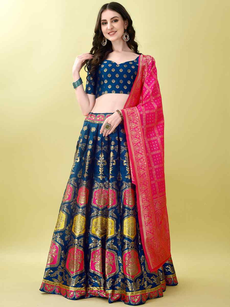 Morpich Soft Silk Jacquard Embroidery Bridesmaid Wedding Heavy Border Lehenga Choli