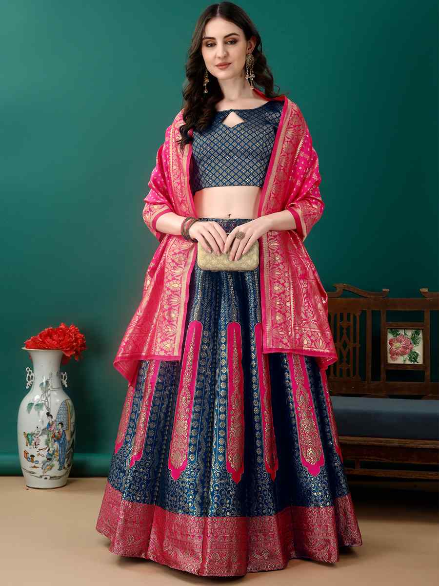 Morpich Soft Silk Jacquard Embroidery Bridesmaid Wedding Heavy Border Lehenga Choli