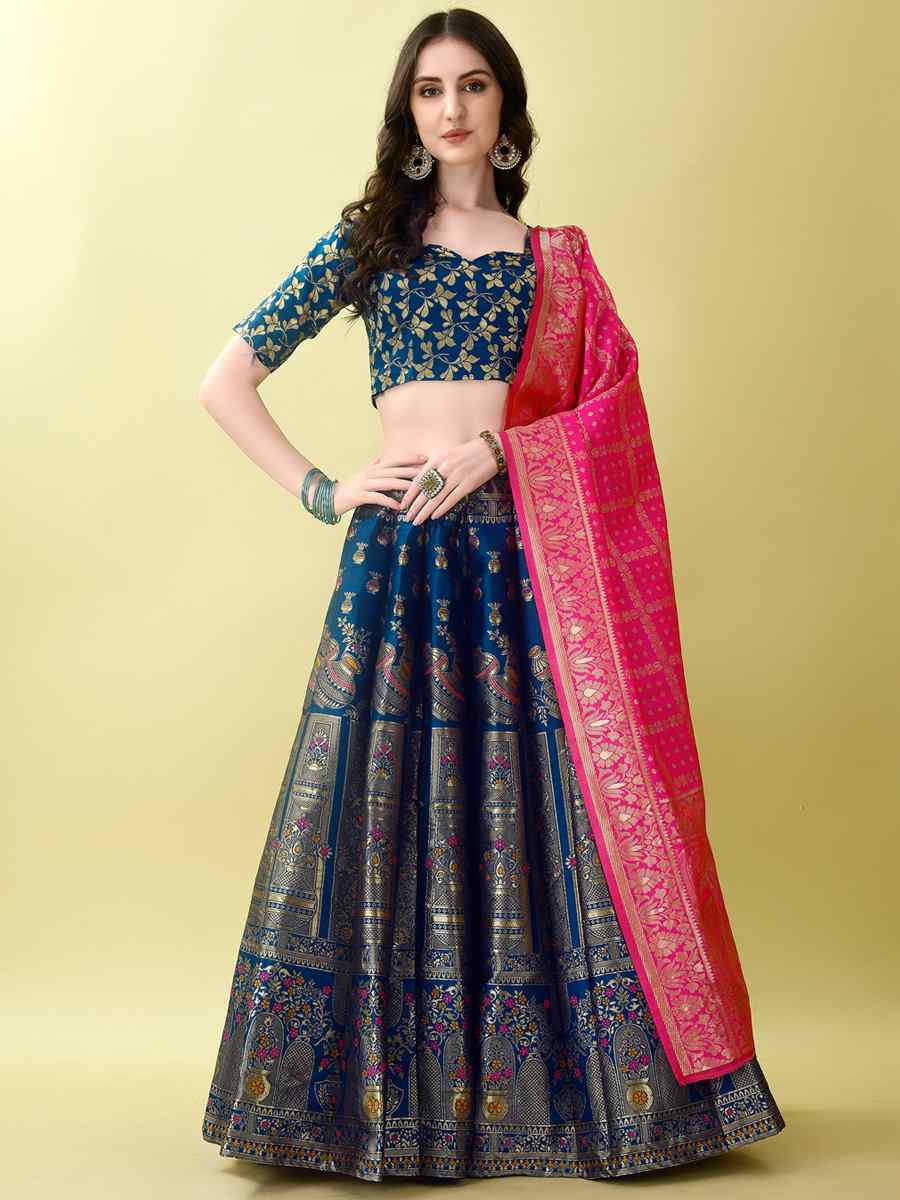 Morpich Soft Silk Jacquard Embroidery Bridesmaid Wedding Heavy Border Lehenga Choli