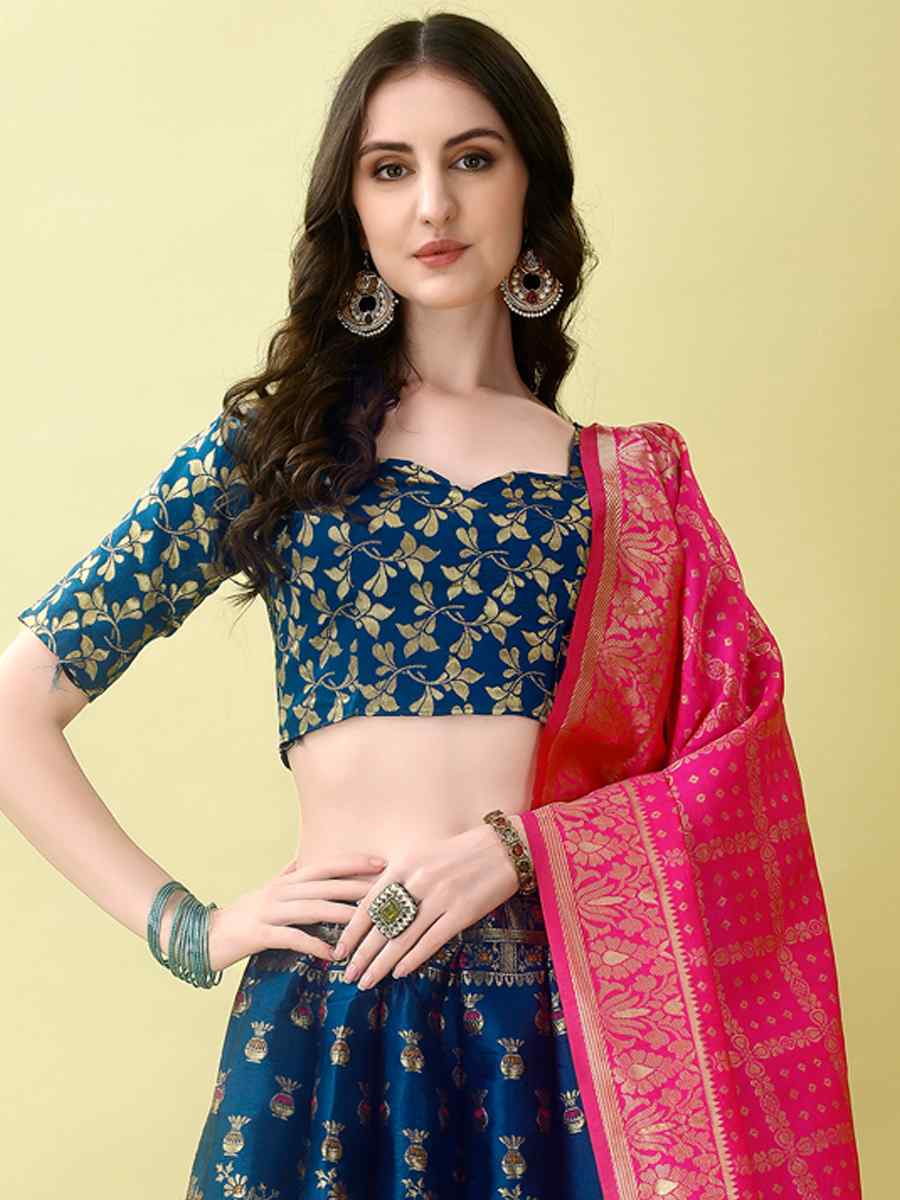 Morpich Soft Silk Jacquard Embroidery Bridesmaid Wedding Heavy Border Lehenga Choli