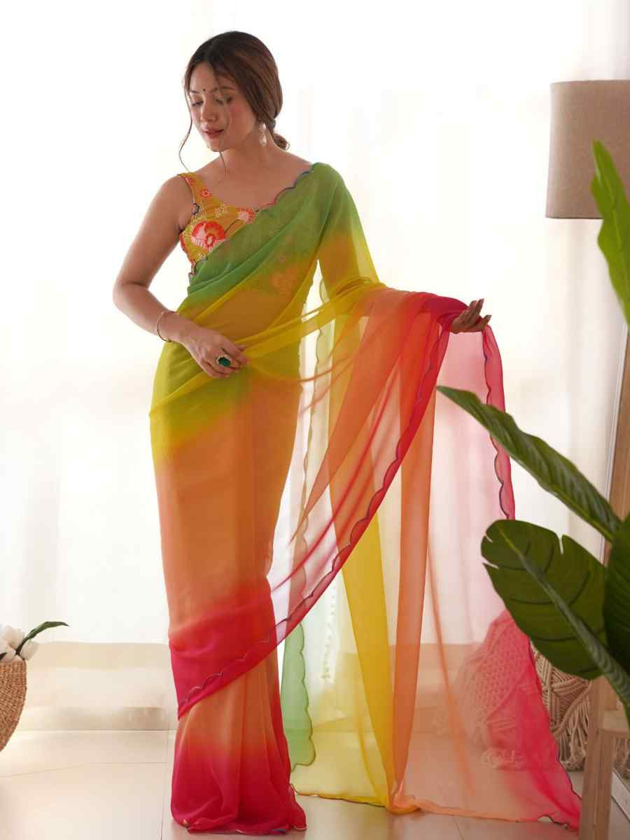 Multi  Faux Georgette Printed Festival Party Contemporary Saree