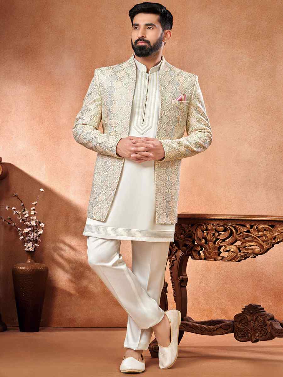 Multi Art Banarasi Silk Embroidered Party Wedding Jodhpuri Sherwani