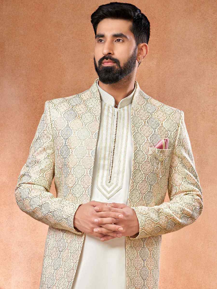 Multi Art Banarasi Silk Embroidered Party Wedding Jodhpuri Sherwani