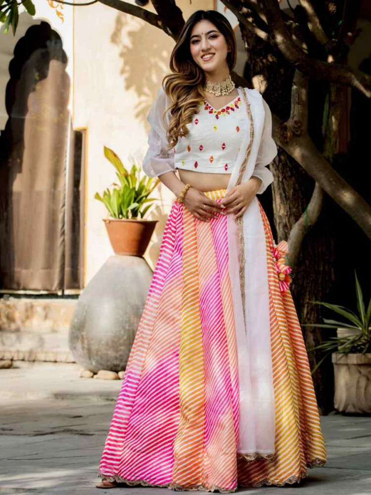 Multi Art Silk Embroidered Bridesmaid Wedding Heavy Border Lehenga Choli