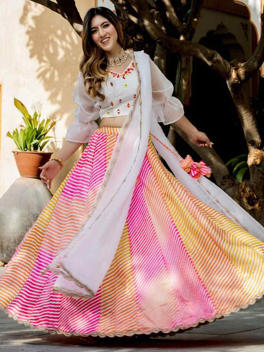 Multi Art Silk Embroidered Bridesmaid Wedding Heavy Border Lehenga Choli