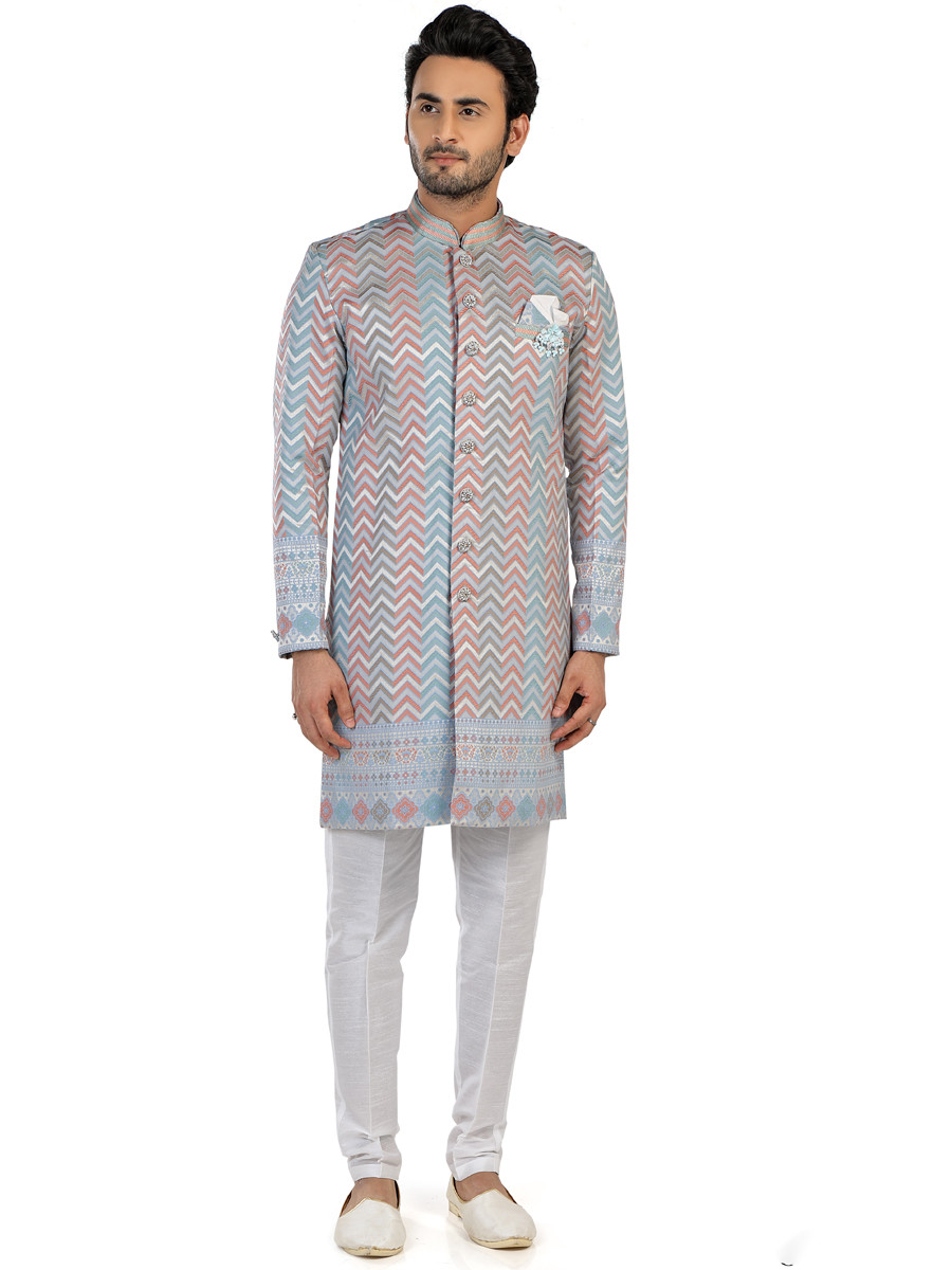 Multi Art Silk Embroidered Party Wedding Kurta